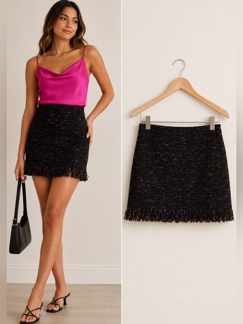 GANNI Multi Colored Wool A-Line Tweed Mini Skirt Size 36| US 4